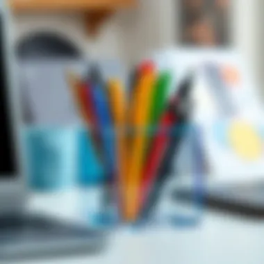 Vibrant Acrylic Organizer Colorful acrylic pen holder organized with various stationery items