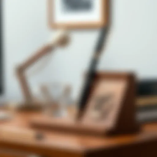 Elegant wooden desk pen holder with intricate design