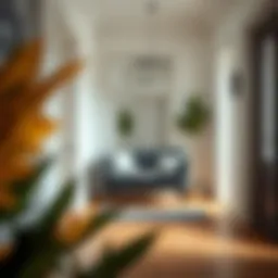 Stylish door entrance bench in a modern hallway