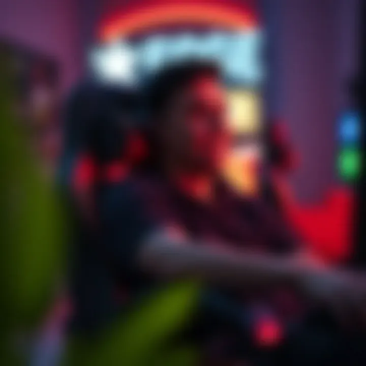 Gamer Enjoying Comfort with Adjustable Armrests Gamer experiencing enhanced comfort with adjustable armrests