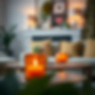 Inviting Glow of Orange Votive Holder in Living Space Close-up of an orange votive holder in a cozy living room setting