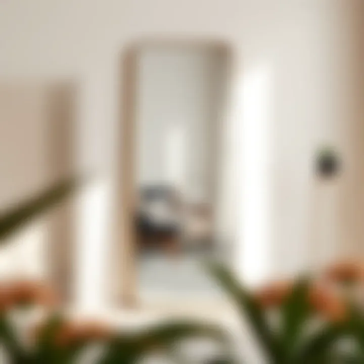 Stylish lightweight mirror in minimalist interior