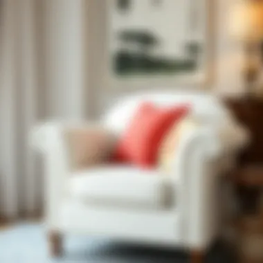 White sofa chair styled with colorful cushions