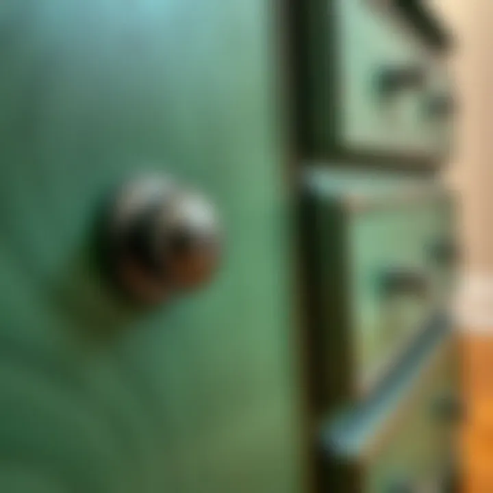 Artistic Features of a Green Dresser Close-up of the intricate design details on a green dresser