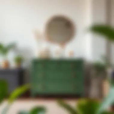 Practical Applications of a Green Dresser Functional use of a three-drawer green dresser for storage