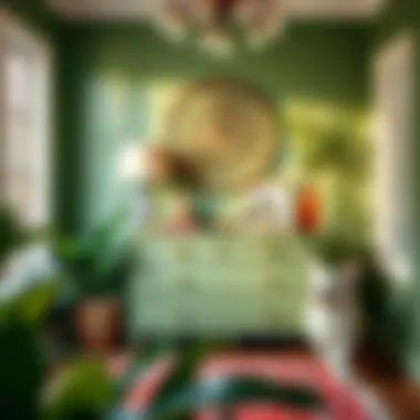 Decorative Styling with a Green Dresser Stylish interior showcasing a green dresser with decorative accents