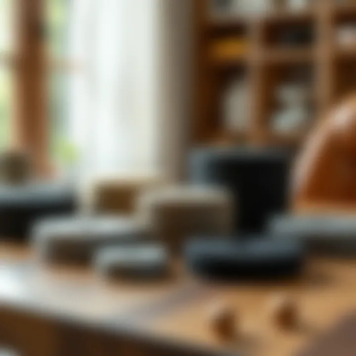 Different types of felt pads displayed on a table