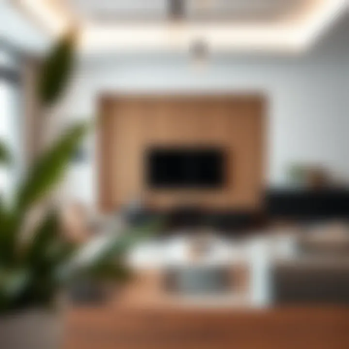 Minimalist Design in Modern Living Room Minimalist black LED TV stand in a modern living room