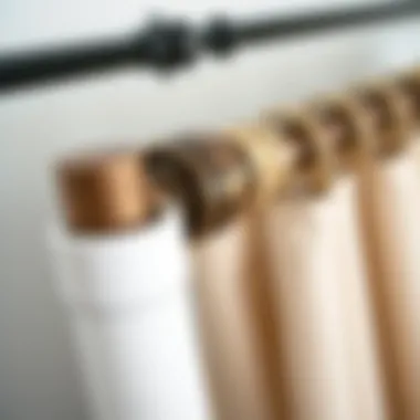 Close-up of various materials used for 120-inch curtain rods.