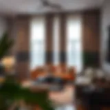 Stylish living room showcasing 120-inch curtain rods with elegant drapery.