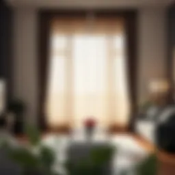 Luxurious fabric curtains elegantly divide a spacious living area