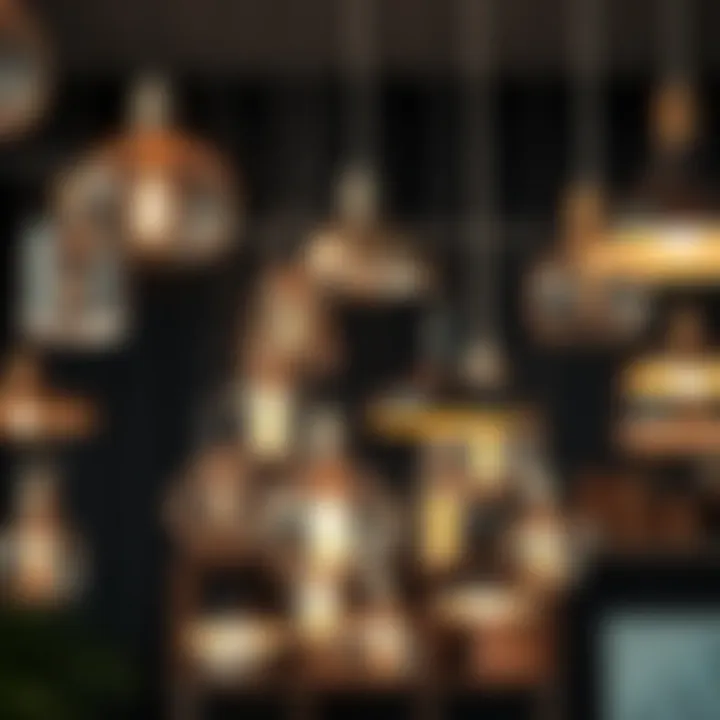 A collection of various hanging bar lights in different styles and materials