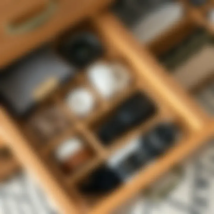 Neatly arranged items within a drawer organizer