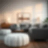 Contemporary Living Space with White Pouf Ottoman Elegant and modern white pouf ottoman in a minimalist living room