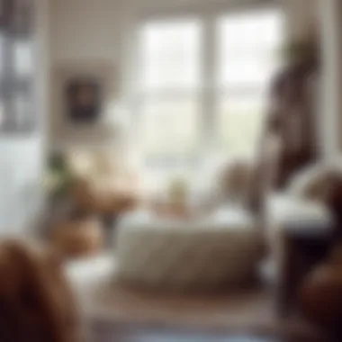 Cozy Reading Nook with White Pouf Ottoman Versatile white pouf ottoman placed in a cozy reading nook