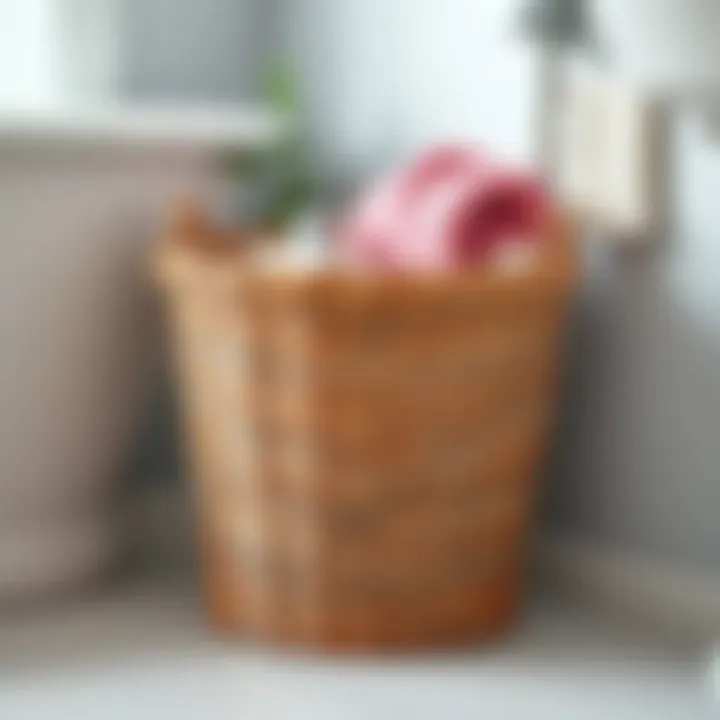 Stylish wicker wastebasket enhancing bathroom decor