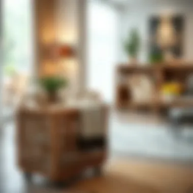 Chic Wicker Cart in Modern Living Room Chic wicker cart in a modern living room setting