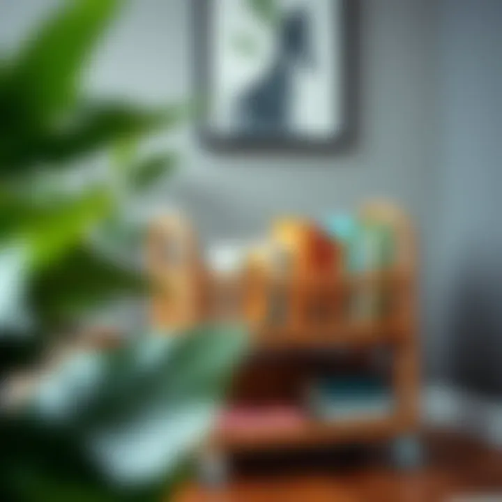 Wicker Cart for Book Organization Functional wicker cart used for organizing books