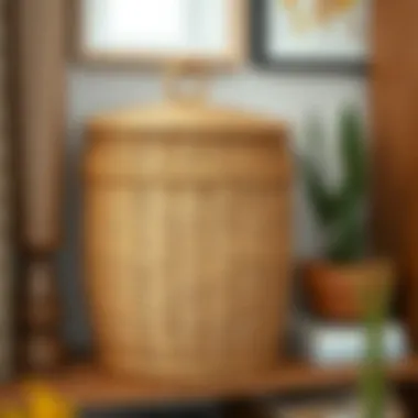 Wicker Elegance: Hamper with Lid as Decor Stylish wicker hamper with a lid on a decorative shelf